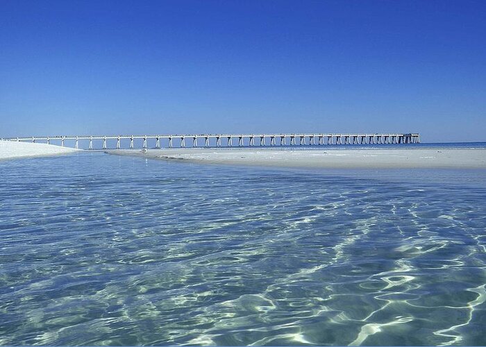 Navarre Beach Greeting Card featuring the photograph Clear Day at the Pier by Renee Hardison