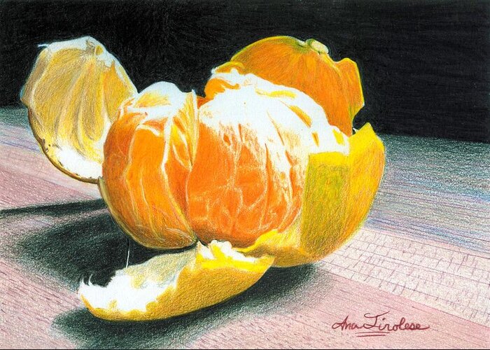 Orange Greeting Card featuring the painting Clementine by Ana Tirolese