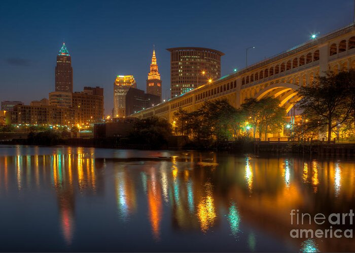 Clarence Holmes Greeting Card featuring the photograph Cleveland Skyline Morning Twilight I by Clarence Holmes