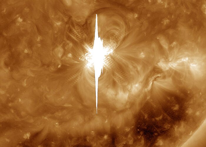 Explosion Greeting Card featuring the photograph Close-up View Of A Massive X2.2 Solar by Stocktrek Images