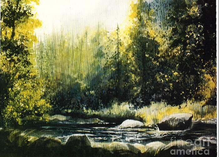 Beautiful Bubbling Creek With Green Greeting Card featuring the painting Colorado Mountains by Pati Pelz