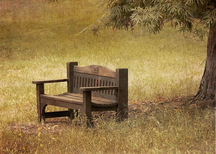 Bench Greeting Card featuring the photograph Come and Sit A Spell by Kim Hojnacki