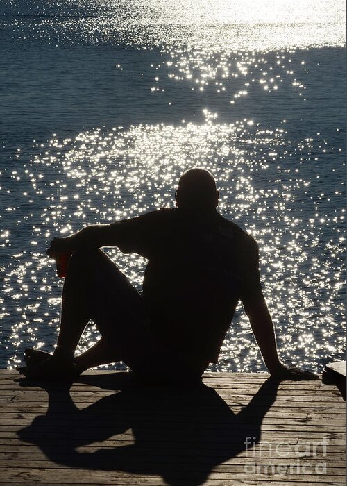 Silhouette Greeting Card featuring the photograph Contemplative on the dock by Steve Somerville