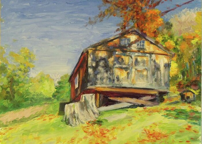 Landscape Greeting Card featuring the painting Converted Barn Orrs Mill NY by Nicolas Bouteneff