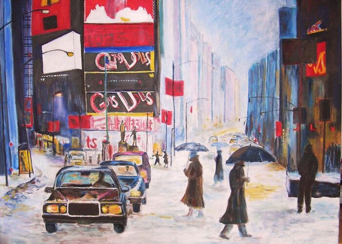 Times Square In Winter Greeting Card featuring the painting Cool New York by Dagmar Helbig
