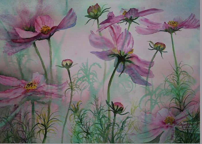 Flowers Greeting Card featuring the painting Cosmos by Ruth Kamenev