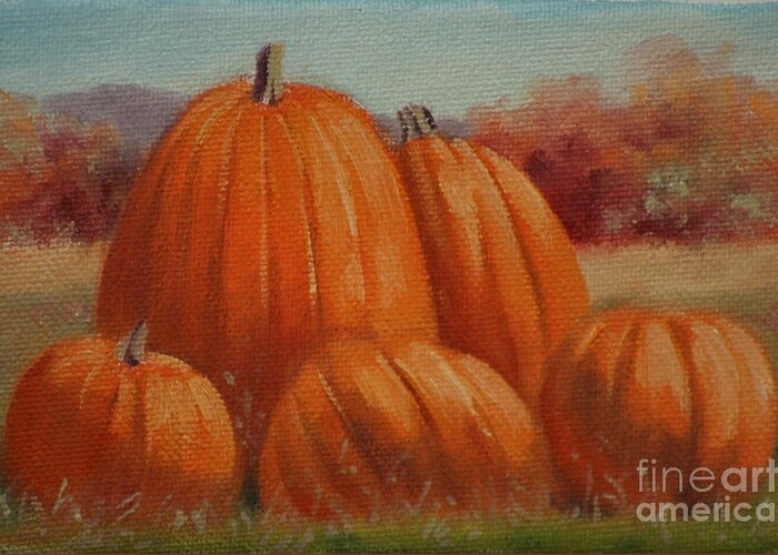 Pumpkins Greeting Card featuring the painting Country Pumpkins by Linda Eades Blackburn