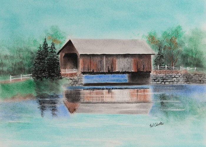 Covered Bridge Greeting Card featuring the pastel Covered Bridge Allegheny County by Paul Cubeta
