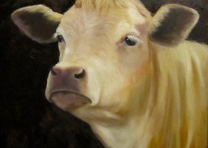 Cow Greeting Card featuring the painting Cow Painting of Bert by Cheri Wollenberg