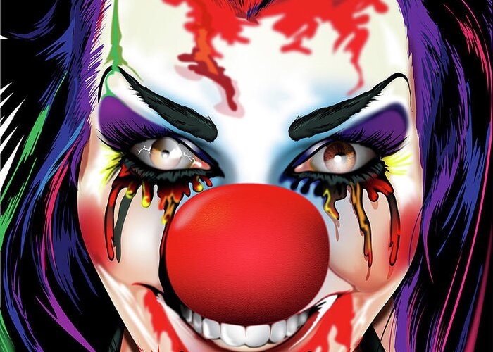 Clown Greeting Card featuring the digital art Crazy Clown by Brian Gibbs
