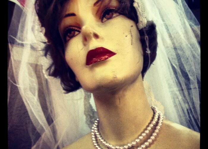 Mannequin Greeting Card featuring the photograph Creepy Vintage Bride by Lora Mercado