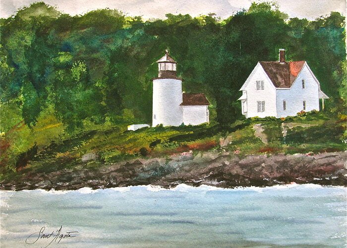 Lighthouse Greeting Card featuring the painting Curtis Island Light by Frank SantAgata
