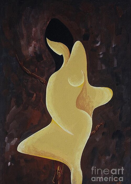 Nude Woman Abstract Leaning Standing Waiting Minimal Outline Flowing Shading Greeting Card featuring the painting Curves by Vilas Malankar