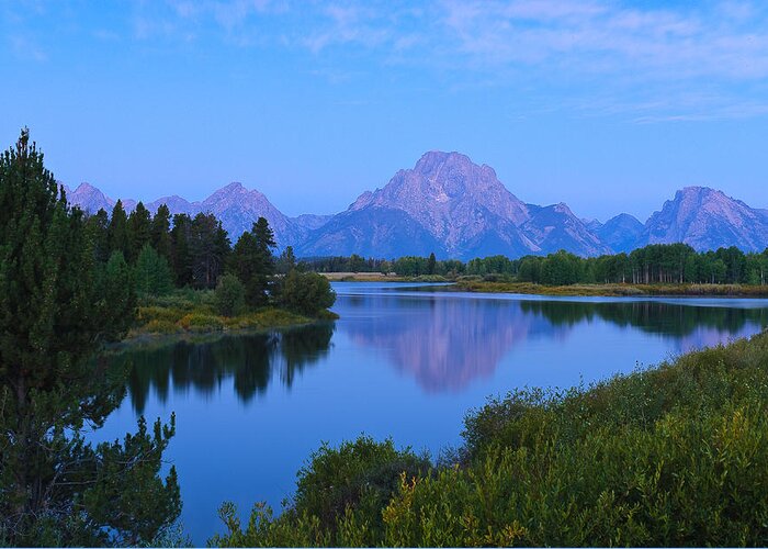 Oxbow Greeting Card featuring the photograph Dawn at Oxbow Bend by Steve Zimic