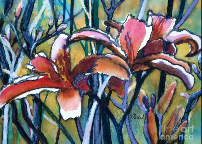 Painting Greeting Card featuring the painting Daylily Stix by Kathy Braud