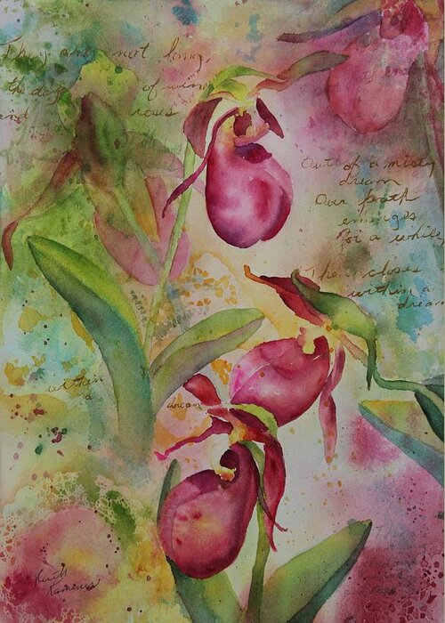 Ladyslippers Greeting Card featuring the painting Days of Wine and Roses by Ruth Kamenev