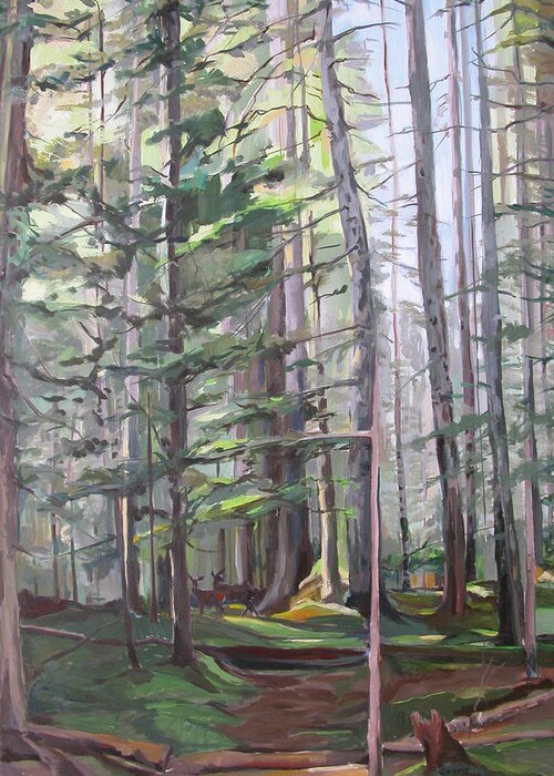 Forest Greeting Card featuring the painting Deep Forest by Synnove Pettersen