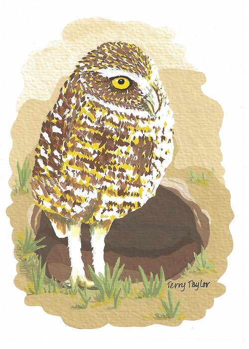 Owl Greeting Card featuring the painting Desert Burrowing Oil by Terry Taylor