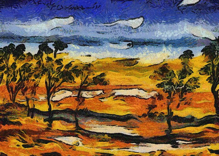 Desert Greeting Card featuring the digital art Desert homage at Van Gogh by Roberto Gagliardi