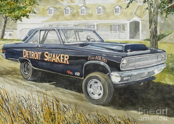 Automobile Greeting Card featuring the painting Detroit Shaker by William Band