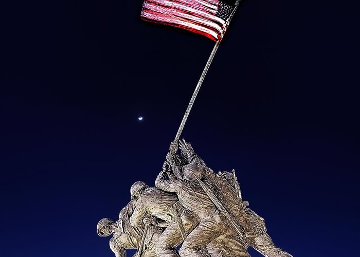 Iwo Greeting Card featuring the digital art Digital Drawing - Iwo Jima Memorial at Dusk by Metro DC Photography
