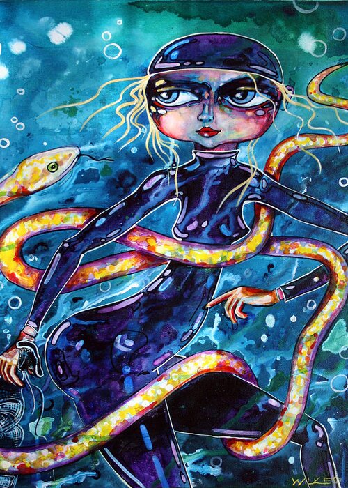 Serpent Greeting Card featuring the painting Diving with Serpent by Leanne Wilkes