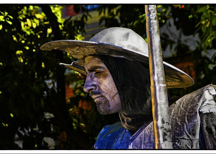 Don Quixote Living Statue Greeting Card featuring the photograph Don Quixote color by Rick Bragan