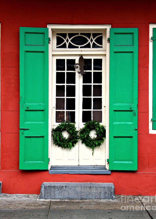 New Orleans Greeting Card featuring the photograph Door with wreaths by Perry Webster