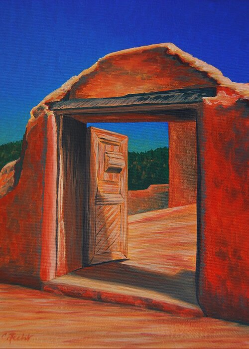 Southwest Greeting Card featuring the painting Doorway To Las Trampas by Cheryl Fecht