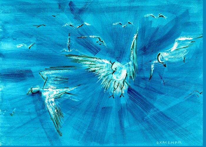 Birds In Flight Greeting Card featuring the painting Doves by Olga Kaczmar