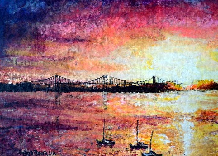 Bridge Greeting Card featuring the painting Down by the Bay by Shana Rowe Jackson