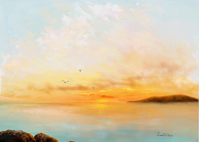 Seascapes Greeting Card featuring the painting Early Morning Flight by Sena Wilson