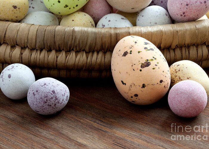 Easter Eggs Greeting Card featuring the photograph Easter eggs in a wicker basket by Richard Thomas
