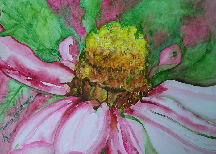 Floral Greeting Card featuring the painting Echinacea by Anna Ruzsan
