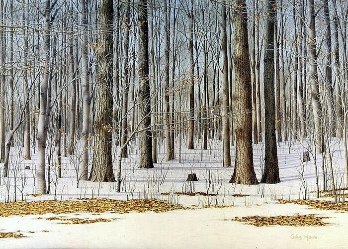 Landscape Greeting Card featuring the painting Edge of the Forest by Conrad Mieschke