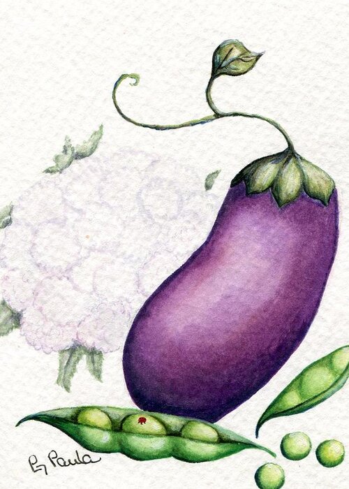 Eggplant Greeting Card featuring the painting Eggplant Surprise by Paula Greenlee
