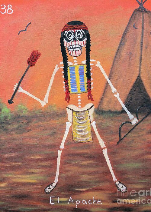 Loteria Greeting Card featuring the painting El Apache by Sonia Flores Ruiz