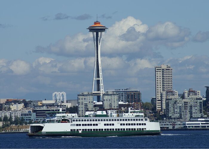 Space Needle Greeting Card featuring the photograph Elliott Bay by Jerry Cahill