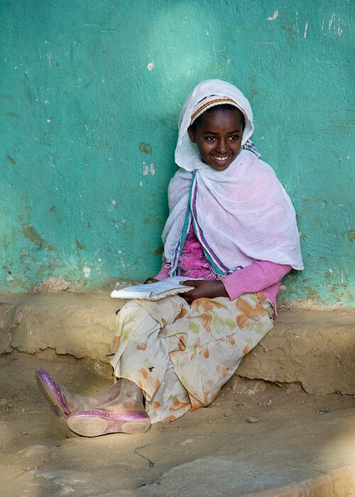 Ethiopia Greeting Card featuring the painting Ethiopia-South School Girl by Robert SORENSEN