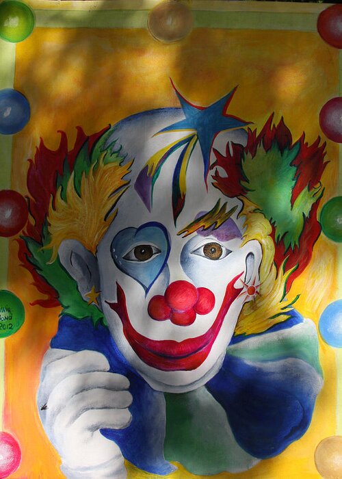 Bright Cheerful Colors . Vibrannt Greeting Card featuring the painting Everybody Loves A Clown by Virginia Bond
