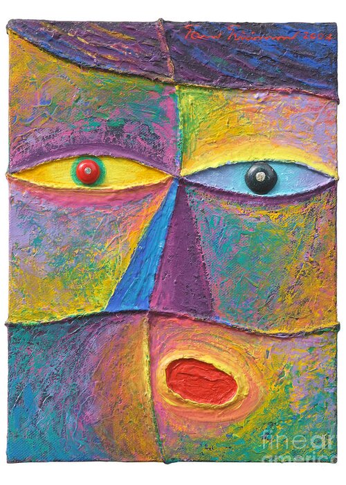 Abstract Greeting Card featuring the painting Face 11 by Opas Chotiphantawanon