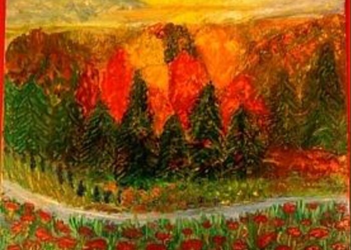 Autumn Landscape Greeting Card featuring the painting Fall Anomaly by Jeanne Mytareva