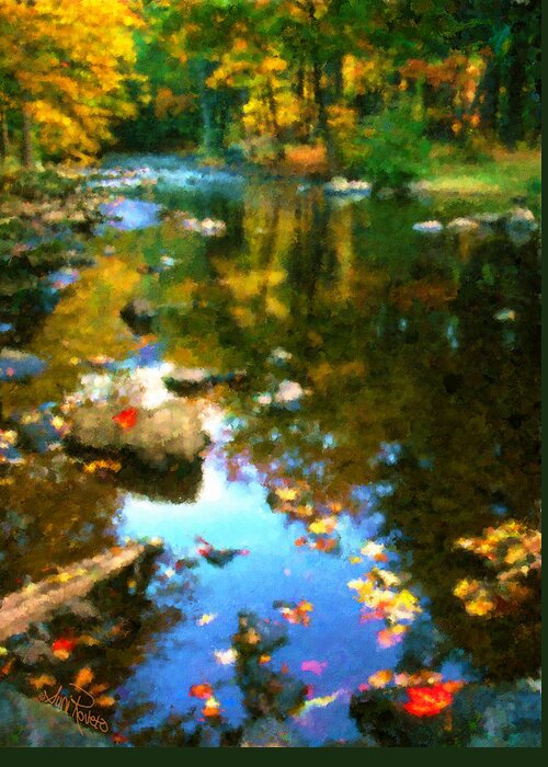 Nature Greeting Card featuring the painting Fall Color At The River by Suni Roveto