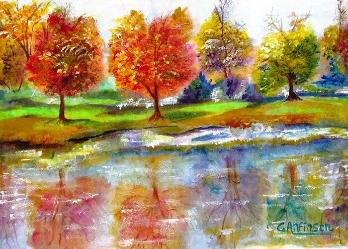 Watercolor On Rice Paper Greeting Card featuring the painting Fall in Apple Valley by Carol Allen Anfinsen