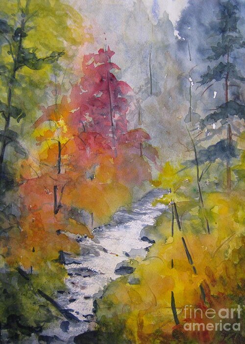 Fall Season Greeting Card featuring the painting Fall Mountain Stream by Gretchen Allen