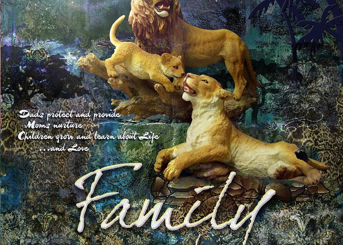 Lion Greeting Card featuring the digital art Family by Evie Cook