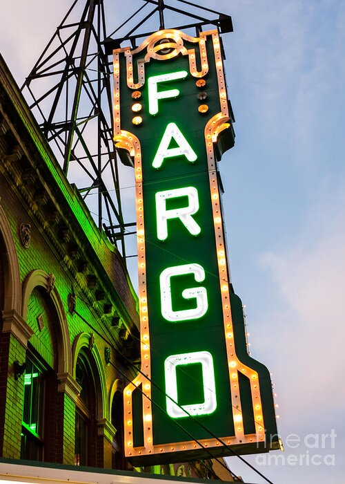 America Greeting Card featuring the photograph Fargo Theatre Marquee at Night Photo by Paul Velgos