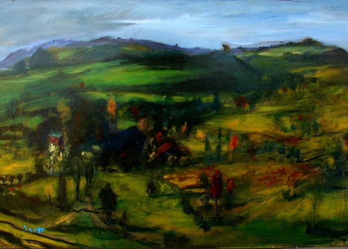 Farm Greeting Card featuring the painting Farm Country by Scott Cumming