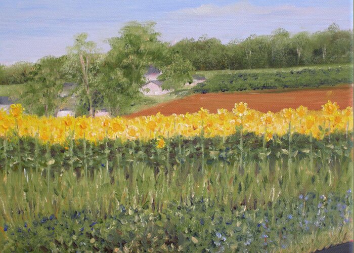 Sunflowers Greeting Card featuring the painting Field of Sunflowers by Margie Perry