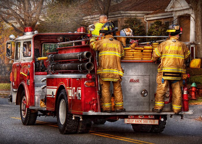 Fireman Greeting Card featuring the photograph Fireman - Metuchen Fire Department by Mike Savad